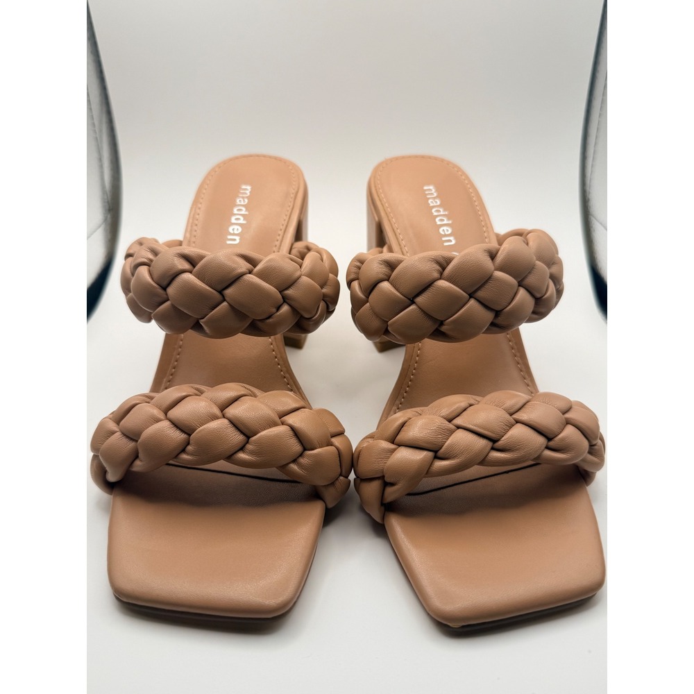 Madden Girl Tan Braided Double Strap Block Heel Size 6 - Picture 2 of 4